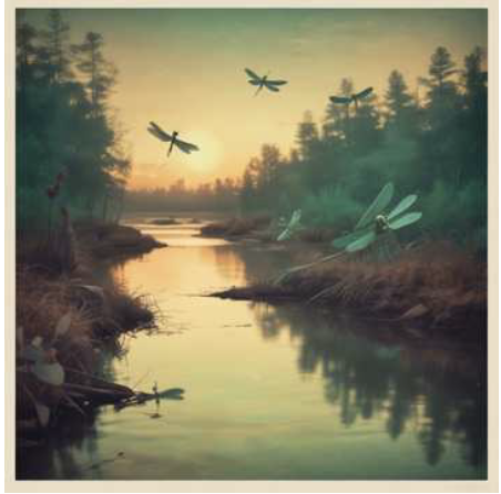 故鄉溪畔的夜景插畫